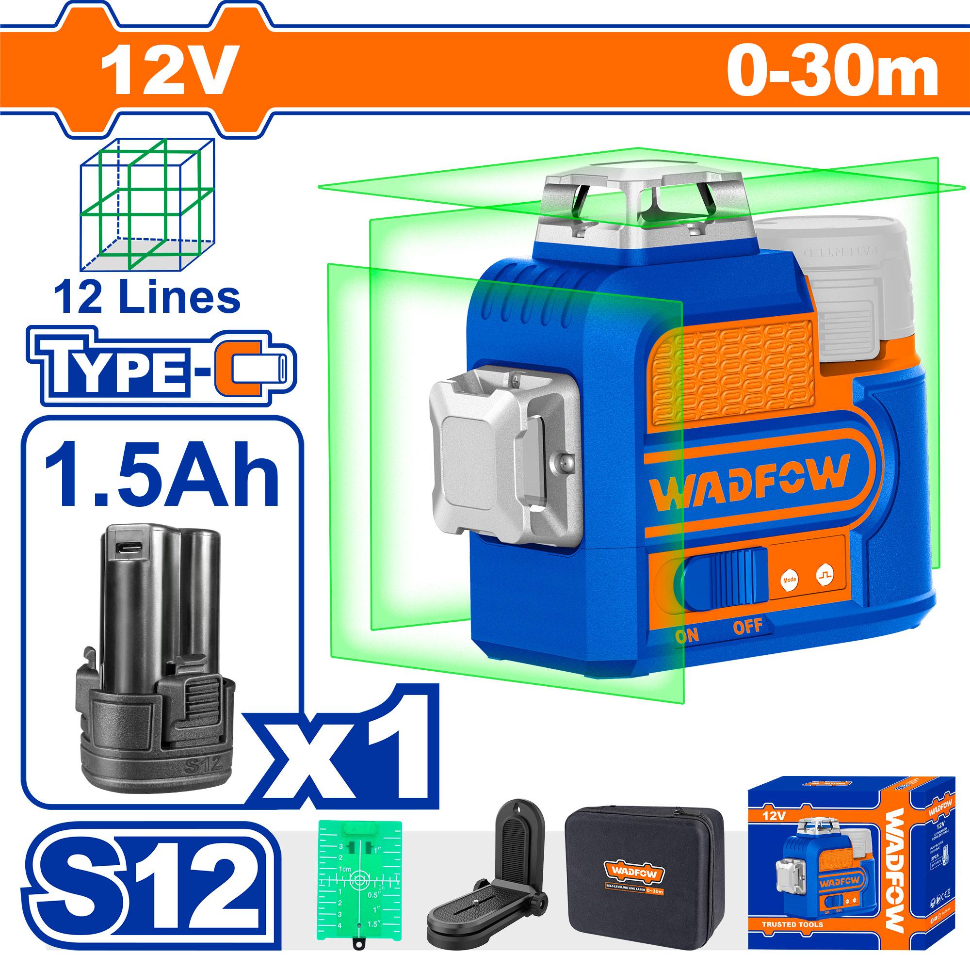 NIVEAU LAZER 12 LIGNES 30M RECHARGEABLE 12V WADFOW