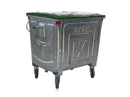 POUBELLE METALLIQUE A 4 ROUES 770L A COUVERCLE PLAS