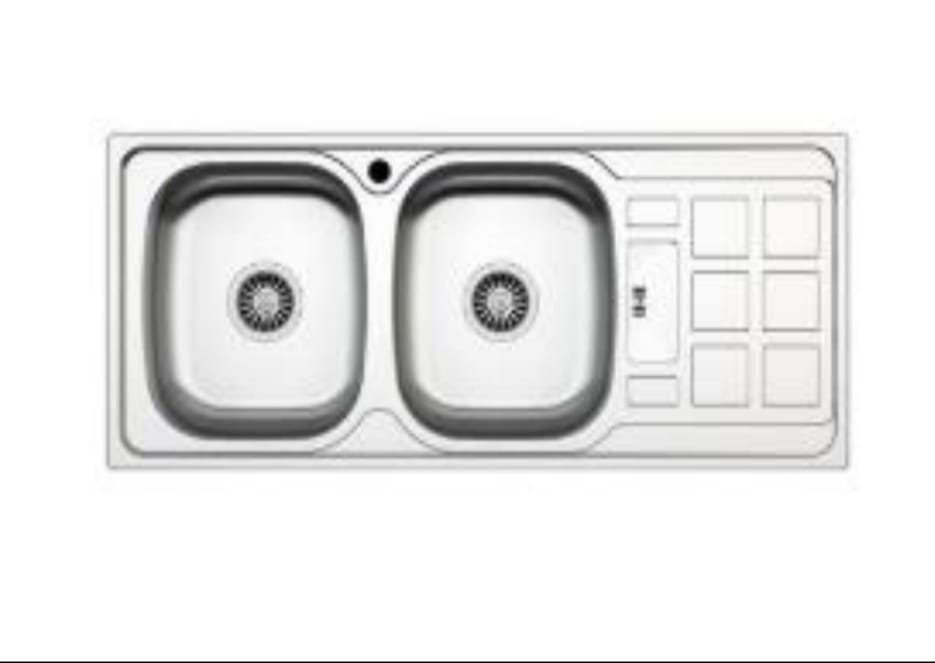 EVIER INOX 2 BACS + EGOUT MOD CARREAUX 116/50CM + accessoires